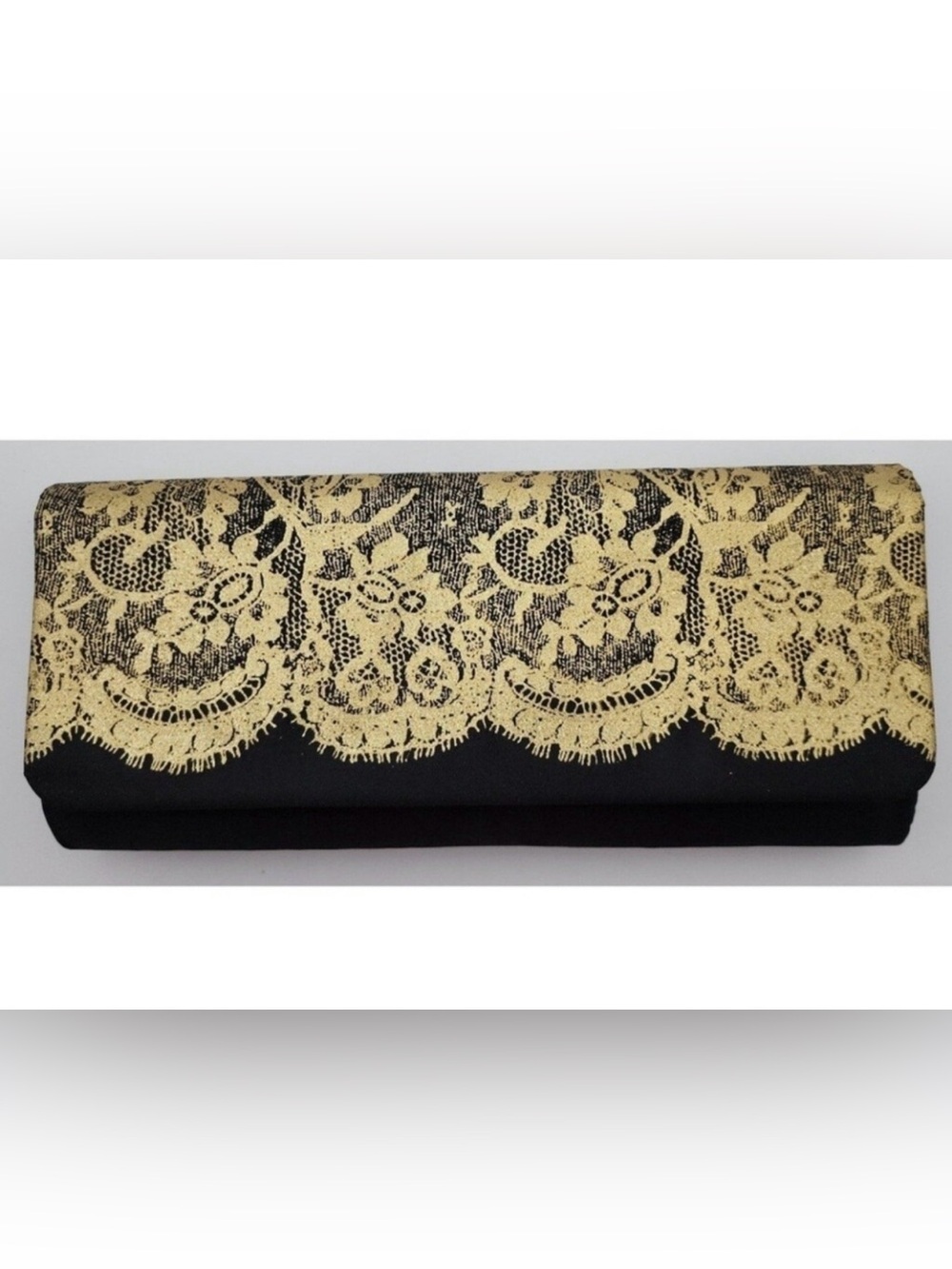 AVON ultimate black with gold lace evening clutch bag 10"x 5” new sealed 2012